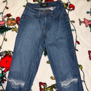 AKIRA High Rise Distressed Blue Jeans